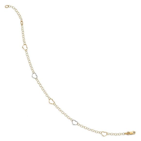 14k Two Tone Gold Open Heart Link Station Anklet, 9-10 Inch - Picture 2 of 5